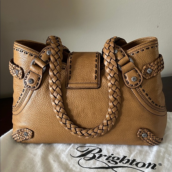 Brighton Tan Braided Leather Shoulder Bag & Wallet - Picture 3 of 15